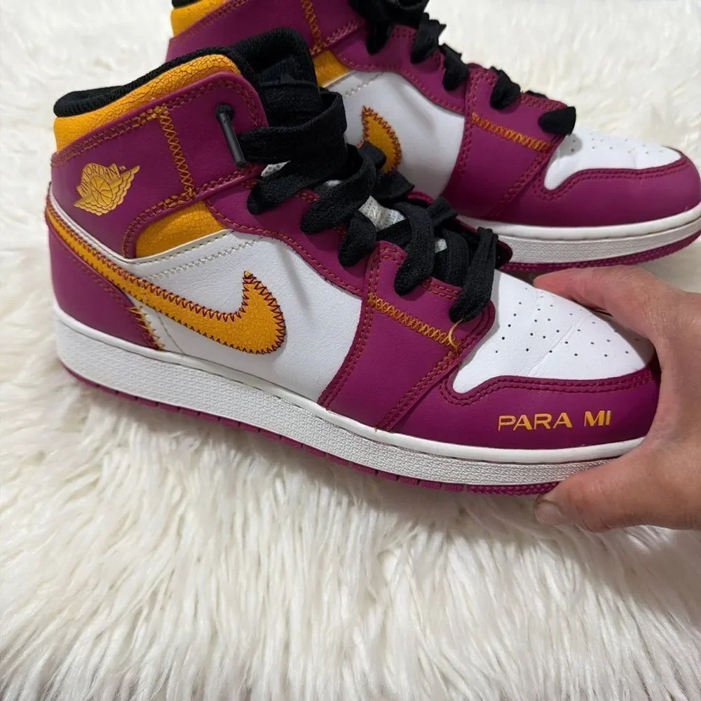 Nike Jordan Kids Sneakers - White, Purple, and Yellow Size 7Y